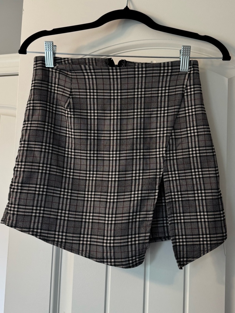 Gray Plaid Wrap Mini Skort - Neutral Plaid